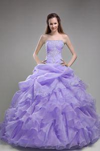 Lilac Ruffled Beaded Ball Gown Dresses for Quince for Autumn