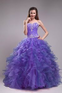 Brand New Sweetheart Appliqued Ruffled Purple Dresses of 15
