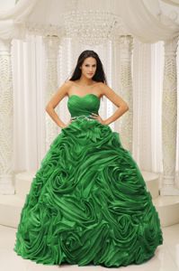 Green Sweetheart Beaded Sweet 16 Dress with Rolling Flowers