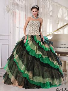 Ball Gown Multi-color Dresses for Sweet 15 with Ruffled Layers