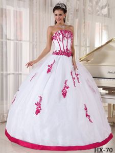 Unique White Organza Sweet 16 Dresses with Hot Pink Appliques