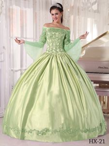 Off The Shoulder Long Sleeves Yellow Green Quinceanera Dress