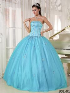 High Quality Appliqued Blue Ball Gown Sweet 15 Birthday Dress