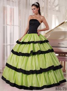 Green and Black Strapless Quinceanera Party Dress with Ruffles