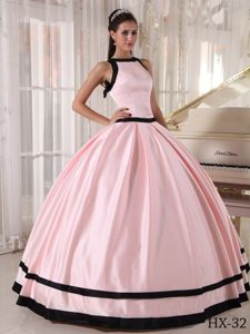 New Arrival Bateau Neck Pink and Black Sweet 15 Dress