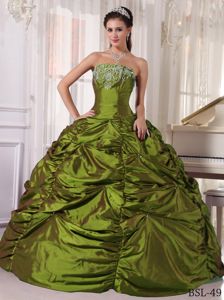 Brand New Dress for Sweet 15 in Olive Green with Embroidery