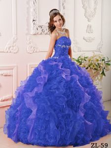 Sapphire Blue Beaded Quinceanera Dress with Rolling Flowers