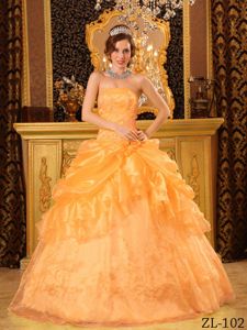 Discount Strapless Ruffled Appliqued Orange Dress for Sweet 15