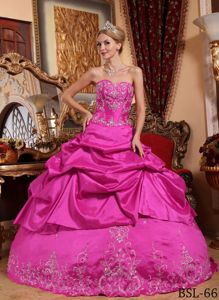 Hot Pink Taffeta Sweetheart Quince Dress with Embroidery and Beading