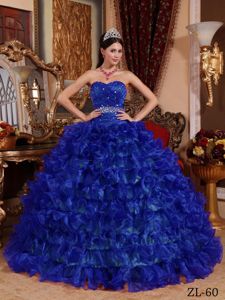Royal Blue Sweetheart Quinceanera Dress with Ruches and Ruffled Skirt