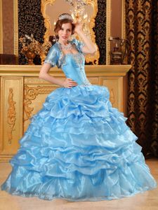 Baby Blue Sweetheart Quince Dress with Appliques and Ruffles