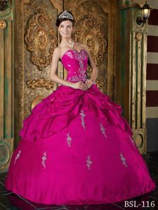 Hot Pink Taffeta Sweetheart Quinceanera Dress with Appliques
