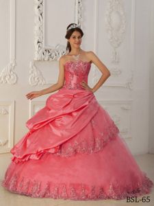 Watermelon A-Line Taffeta and Tulle Beading Quinceanera Dress