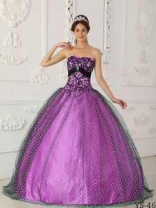 Major Pageants Black and Purple Taffeta and Tulle Quinceanera Dress with Appliques