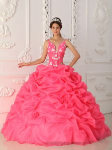 Watermelon Satin and Organza Sweet Sixteen Dresses with Pick-ups