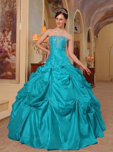 Turquoise Sweet 16 Dresses with Beaded Decorate Bodice and and Pick Ups