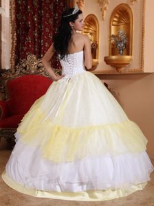 Light Yellow and White Layered Quince Dress with Embroidery on Bodice