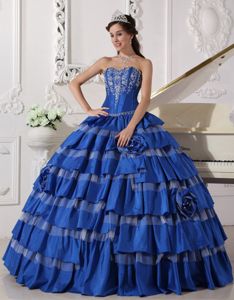 Blue Sweetheart Quinceanera Gown with Embroidery and Layered Skirt