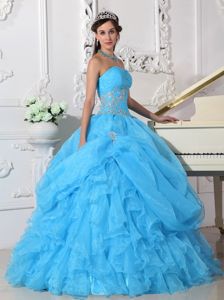 Aqua Blue Strapless Quinceanera Dress with Appliques and Ruffles for 2013