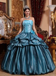 Blue Taffeta Sweet 16 Dresses with Pleated Decorate Bust and Strapless Neck