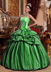 Green Dress for Quinceanera on Sale by Taffeta and Tulle with Pick Ups