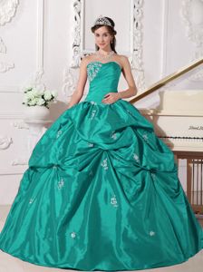 Discounted Turquoise Quinceanera Dress with Pick Ups and Appliques