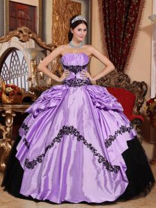 2013 Lavender and Black Quinceanera Dress with Appliques and Ruches