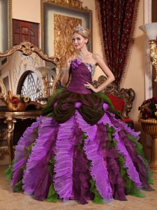 Multi-color Quinceanera Gowns with Beading and Ruffled Skirt by Tulle