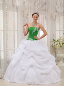 White and Green Sweet Sixteen Dresses with Embroidery and Pick Ups