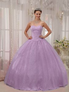 Lavender Sweet 15 Dresses with Beading Bodice and Skirt by Sequined Fabric