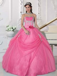 Pink Sweet 16 Quinceanera Dresses with Appliques and Hand Made Flower
