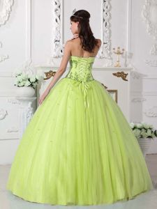 Yellow Green Sweet 15 Dresses by Tulle and Taffeta with Embroidery