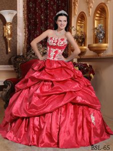 Coral Red Quinceanera Dress by Taffeta with Appliques and Ruffles