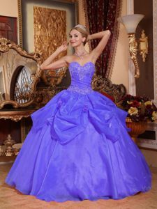 Deep Lavender Sweet Sixteen Dresses with Beading and Handmade Flowers