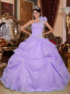 Lilac One Shoulder Floor-length Quinceneara Dresses with Appliques