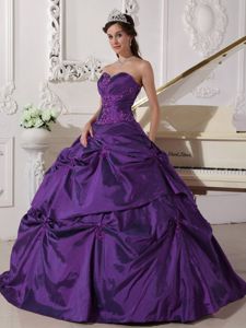 Cheap Purple Floor-length Sweet Sixteen Dresses with Pick-ups