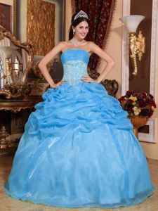 Baby Blue Ball Gown Sweet 16 Dresses with Appliques and Pick-ups