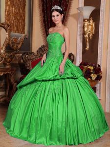 chic Spring Green Taffeta Floor-length Sweet Sixteen Dresses