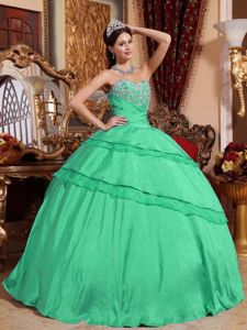 Turquoise Bal Gown Strapless Sweet 15 Dresses with Appliques