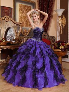 Beaded Multi-color Organza Sweet 15 Dresses with Ruffles