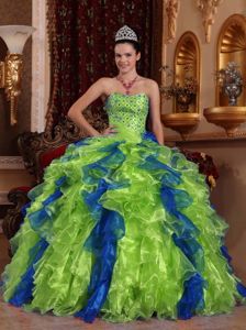 Multi-color Strapless Floor-length Sweet 15 Dresses with Ruffles