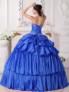 Cheap Blue Taffeta Layered Sweet 15 Dresses with Ruches