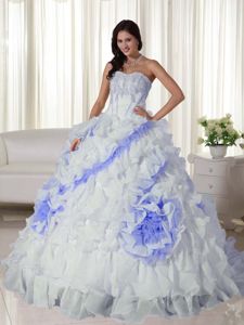 White Strapless Quinceneara Dresses with Appliques and Train
