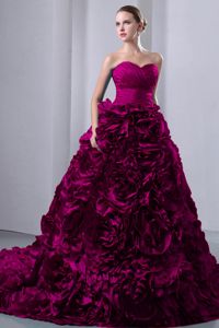 Fuchsia Quinceanera Dresses with Rolling Flowers and Train