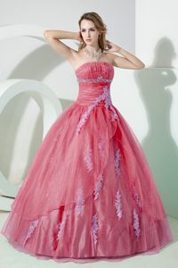 Watermelon Strapless Beaded Quinceneara Dresses with Appliques