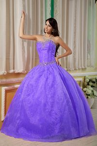 Purple Sweetheart Beaded Floor-length Organza Quinceanera Dress