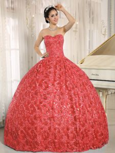 Coral Red Sweetheart Ball Gown Quinceneara Dresses with Sequins Katy Perry dress