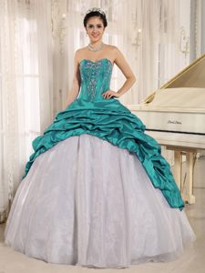 Turquoise Taffeta Sweet 16 Dresses with Embroidery and Pick-ups