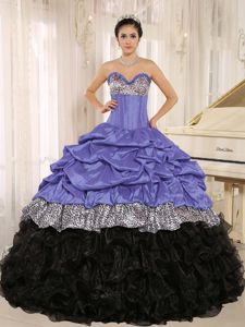 Purple and Black Sweetheart Quinceanera Dresses with Ruffles