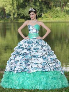 Colorful Printing and Ruffled Organza Quinceanera Dresses